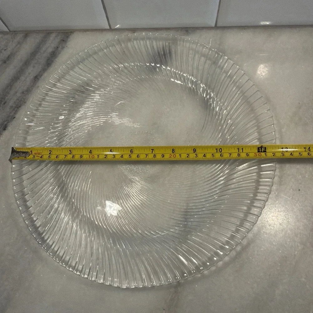 Pasabahce Platter Clear Glass Swirl Round Made in Turkey
